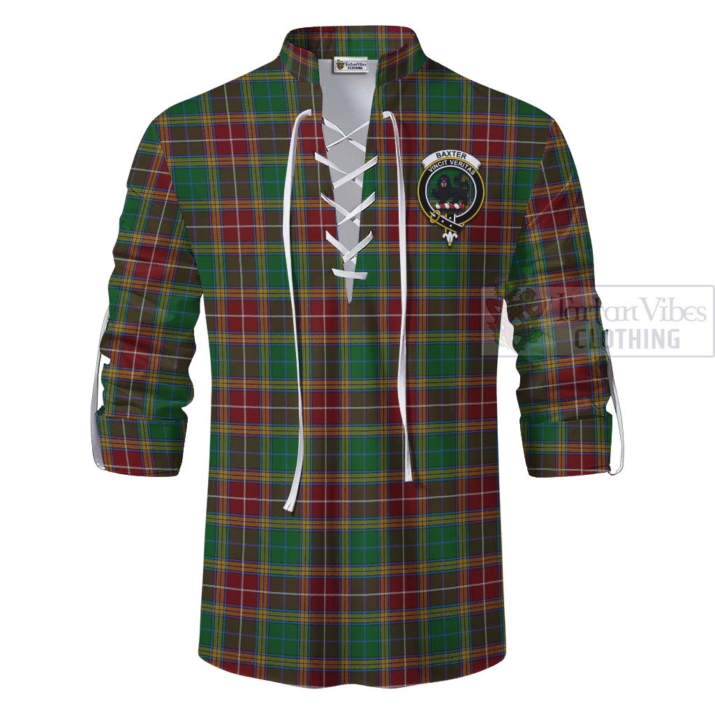 Tartan Vibes Clothing Baxter Tartan Ghillie Kilt Shirt with Family Crest and Bearded Skull Holding Bottles of Whiskey