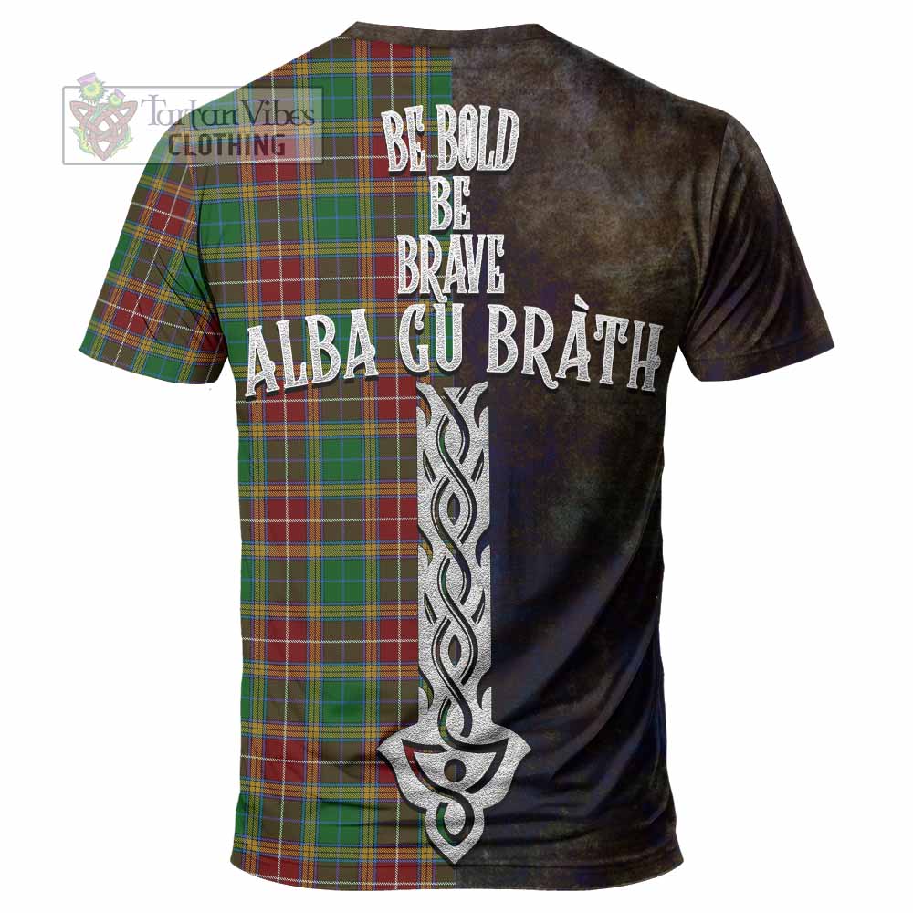 Tartan Vibes Clothing Baxter Tartan Family Crest T-Shirt Alba Gu Brath Be Brave Lion Ancient Style