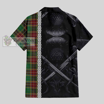 Tartan Vibes Clothing Baxter Tartan Short Sleeve Button Shirt with Family Crest Cross Sword Thistle Celtic Vibes