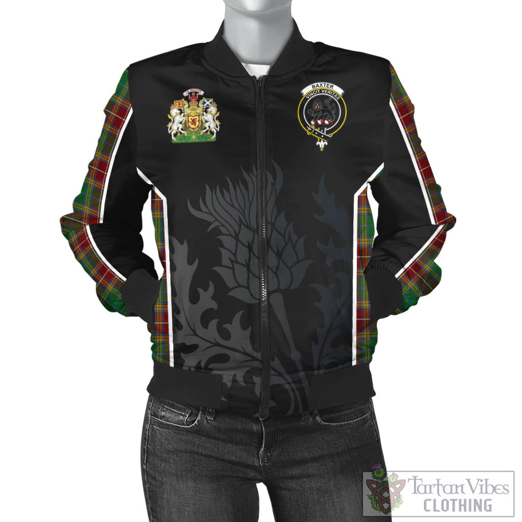 Tartan Vibes Clothing Baxter Tartan Bomber Jacket with Family Crest and Scottish Thistle Vibes Sport Style