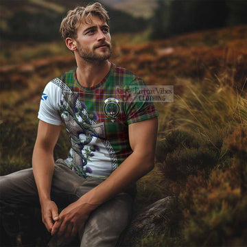 Tartan Vibes Clothing Baxter Agnew Tartan T-Shirt with Family Crest and St. Andrew's Cross Accented by Thistle Vines