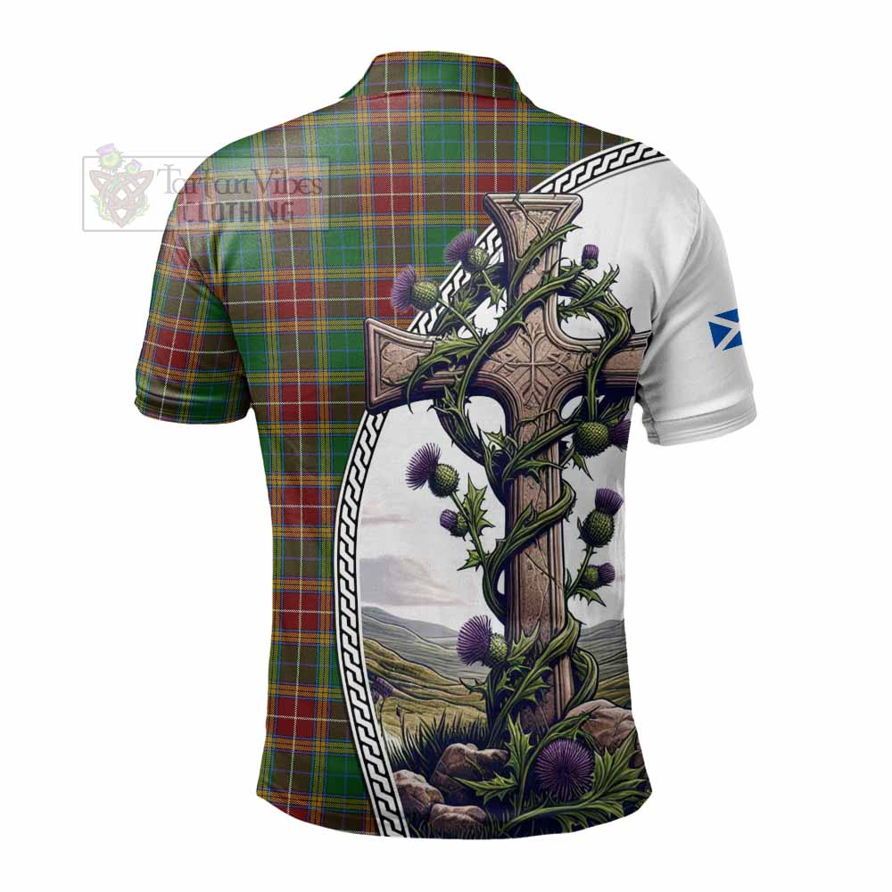 Tartan Vibes Clothing Baxter Tartan Polo Shirt with Family Crest and St. Andrew's Cross Accented by Thistle Vines