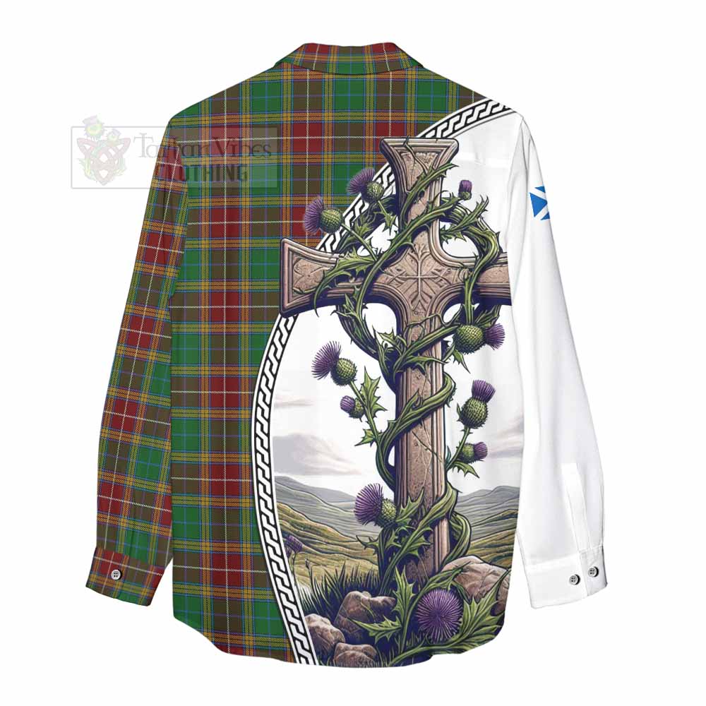 Tartan Vibes Clothing Baxter Tartan Women's Casual Shirt with Family Crest and St. Andrew's Cross Accented by Thistle Vines