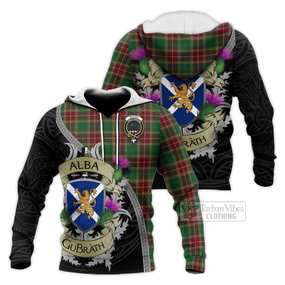 Tartan Vibes Clothing Baxter Tartan Family Crest Knitted Hoodie Lion Rampant Royal Thistle Shield Celtic Inspired