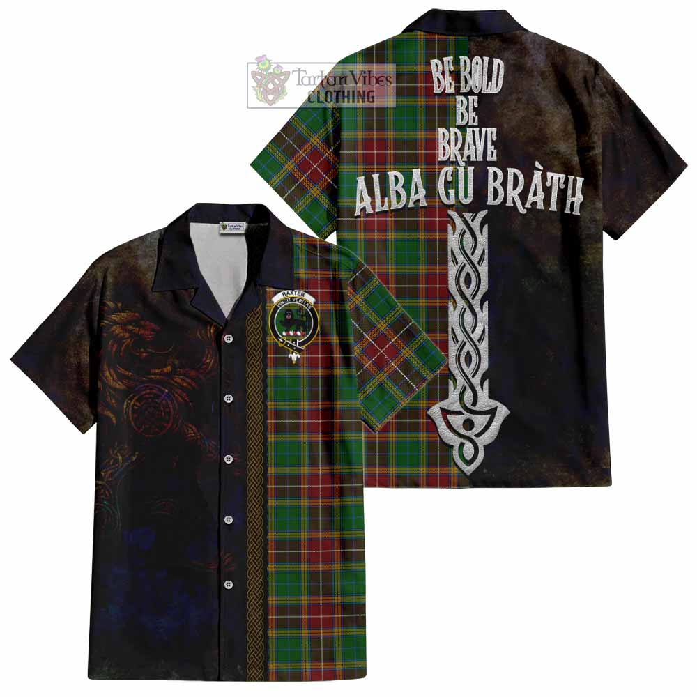 Tartan Vibes Clothing Baxter Tartan Family Crest Short Sleeve Button Shirt Alba Gu Brath Be Brave Lion Ancient Style