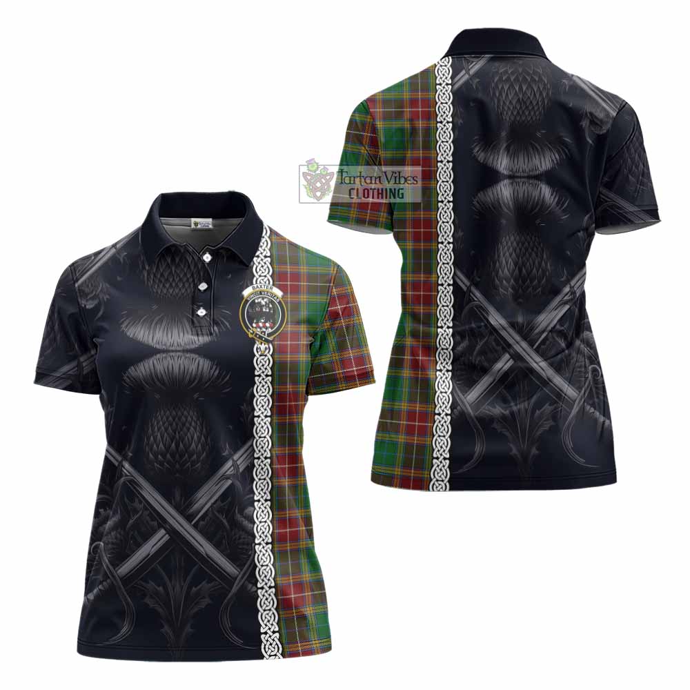 Tartan Vibes Clothing Baxter Tartan Women's Polo Shirt with Family Crest Cross Sword Thistle Celtic Vibes