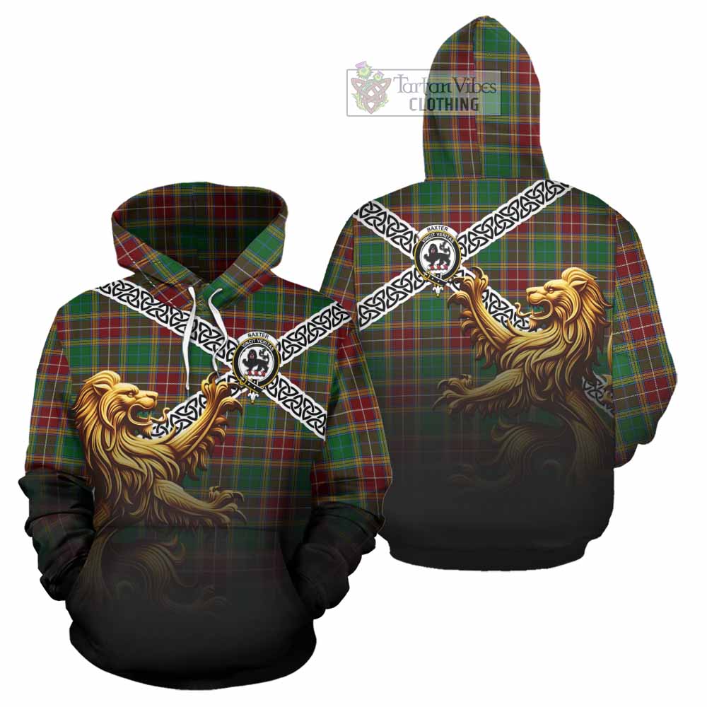 Tartan Vibes Clothing Baxter Crest Tartan Hoodie with Golden Lion Emblem Celtic Style