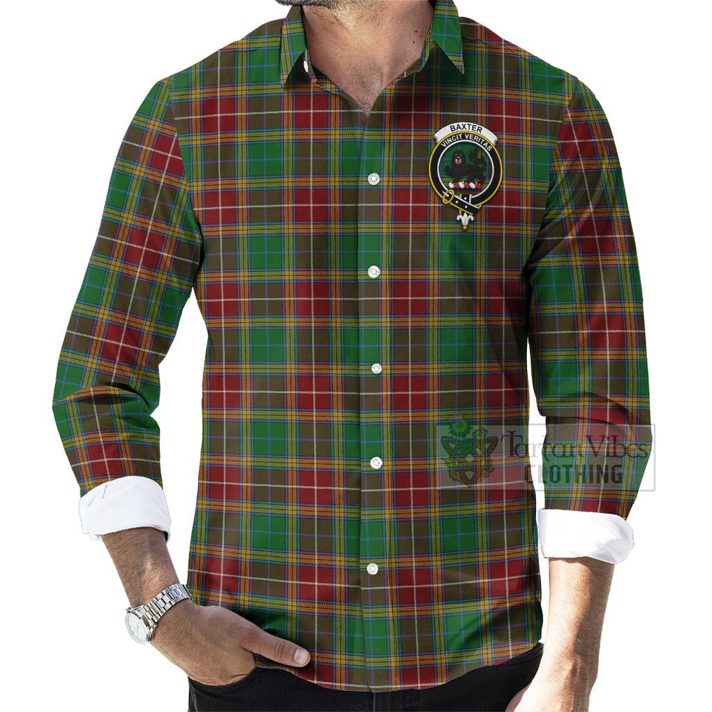 Tartan Vibes Clothing Baxter Tartan Long Sleeve Button Shirt with Family Crest Celtic Skull Style