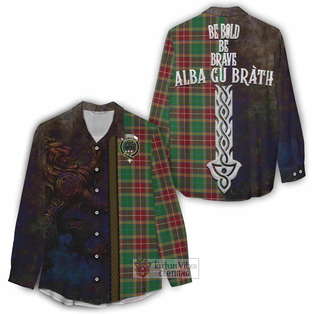Tartan Vibes Clothing Baxter Tartan Family Crest Women's Casual Shirt Alba Gu Brath Be Brave Lion Ancient Style