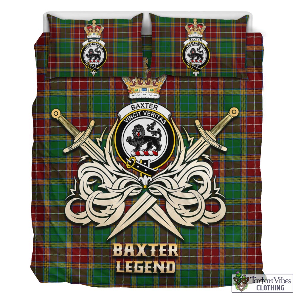 Tartan Vibes Clothing Baxter Tartan Bedding Set with Clan Crest and the Golden Sword of Courageous Legacy