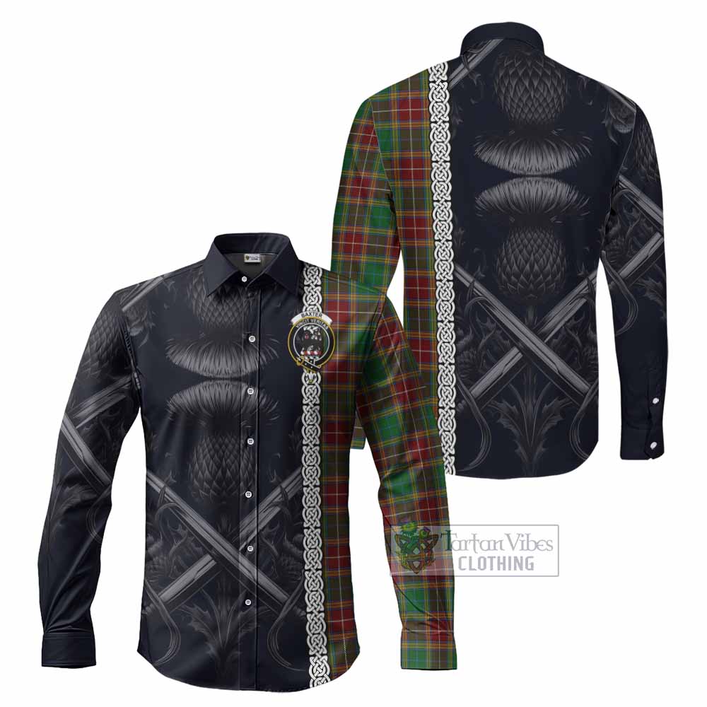 Tartan Vibes Clothing Baxter Tartan Long Sleeve Button Shirt with Family Crest Cross Sword Thistle Celtic Vibes