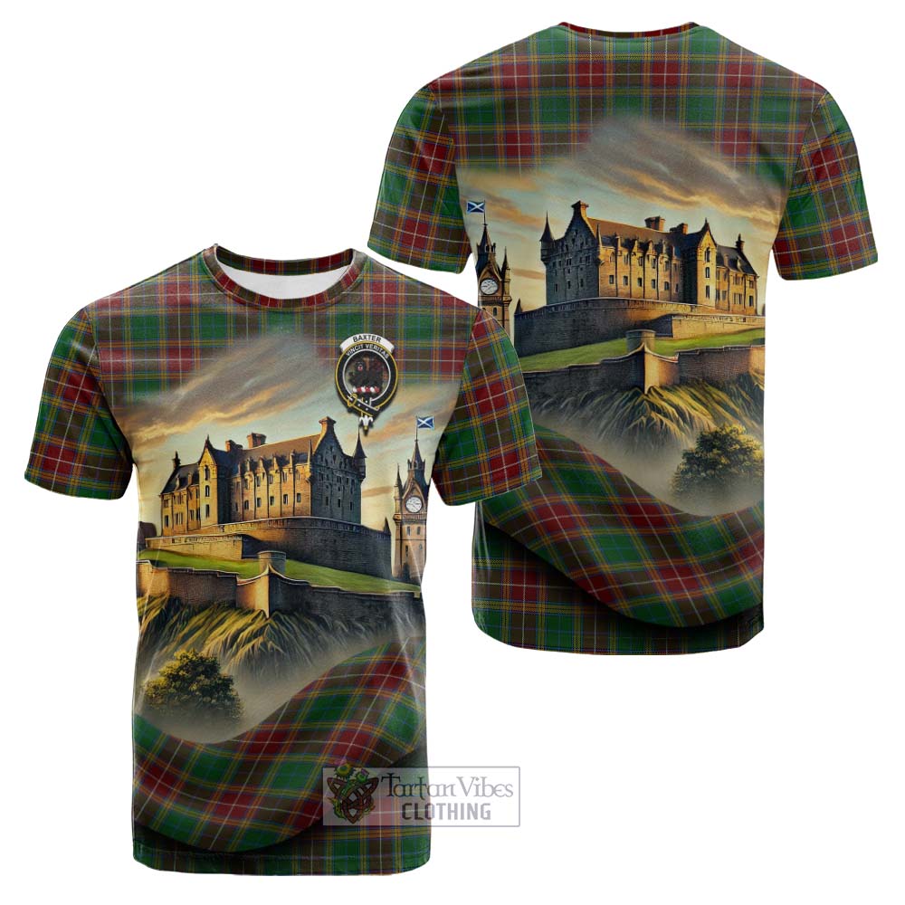 Tartan Vibes Clothing Baxter Tartan Family Crest Cotton T-shirt with Scottish Ancient Castle Style