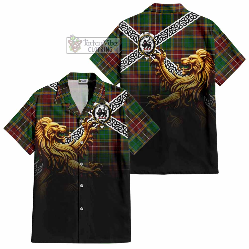 Tartan Vibes Clothing Baxter Crest Tartan Short Sleeve Button Shirt with Golden Lion Emblem Celtic Style