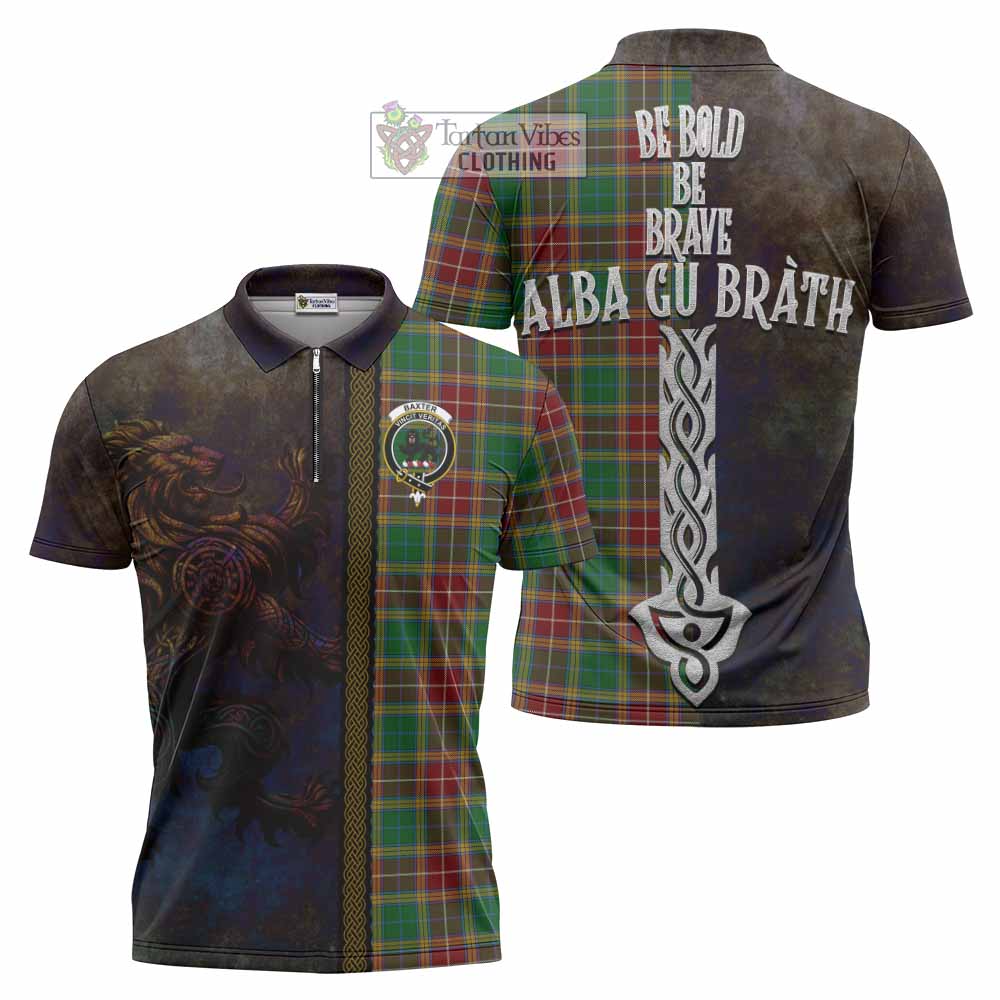 Tartan Vibes Clothing Baxter Tartan Family Crest Zipper Polo Shirt Alba Gu Brath Be Brave Lion Ancient Style