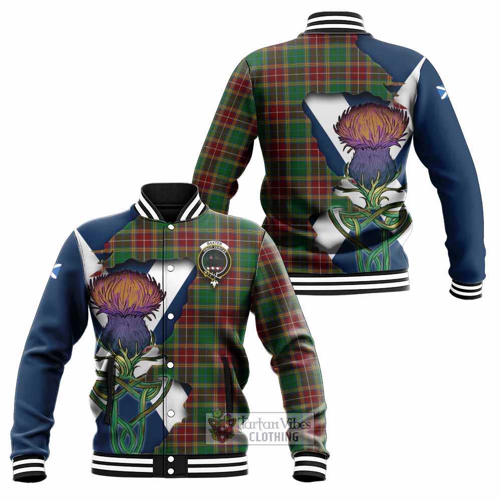 Tartan Vibes Clothing Baxter Tartan Family Crest Baseball Jacket Scottish Thistle Celtic Inspired