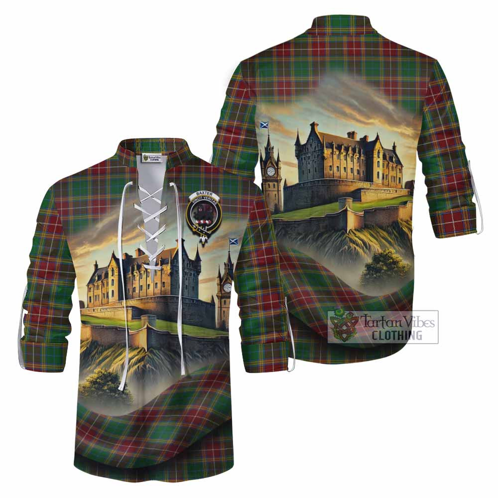 Tartan Vibes Clothing Baxter Tartan Family Crest Ghillie Kilt Shirt with Scottish Ancient Castle Style