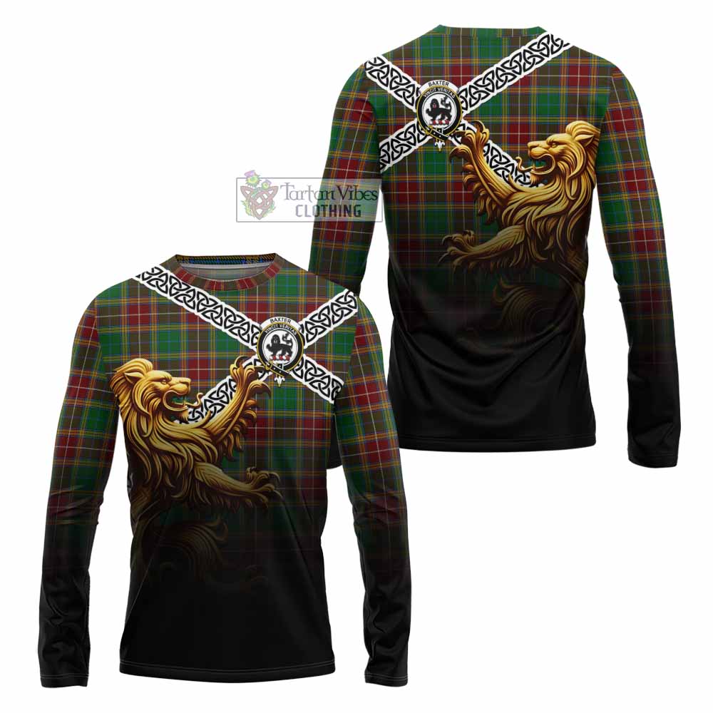 Tartan Vibes Clothing Baxter Crest Tartan Long Sleeve T-Shirt with Golden Lion Emblem Celtic Style