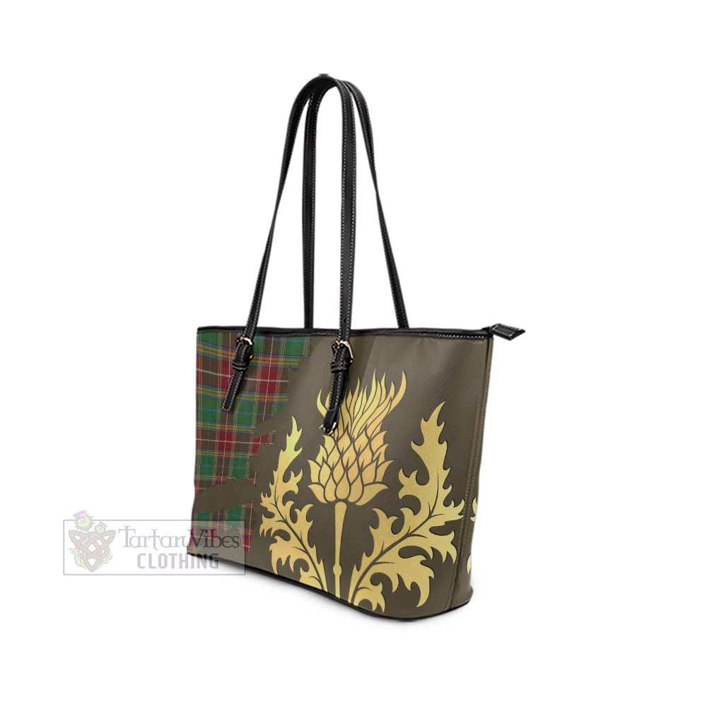 Tartan Vibes Clothing Baxter Tartan Leather Tote Bag Gold Thistle Style
