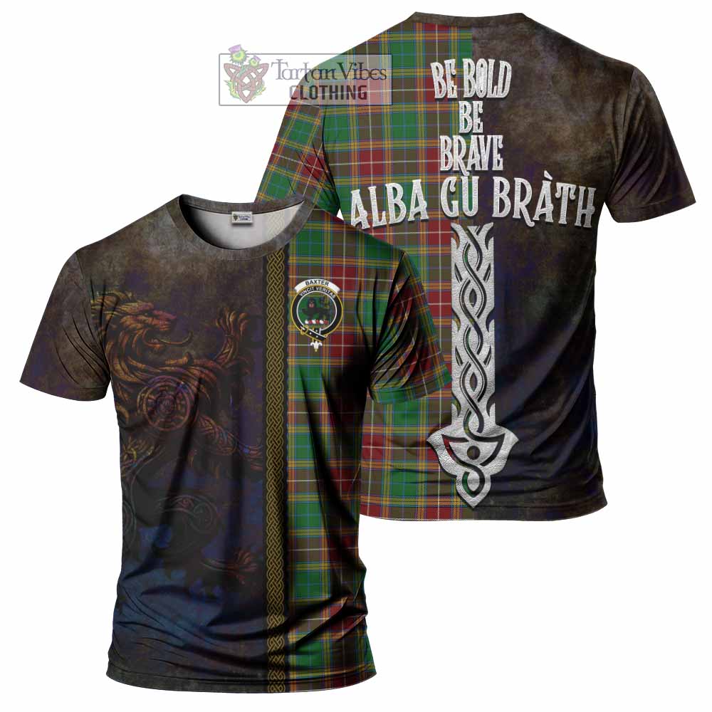 Tartan Vibes Clothing Baxter Tartan Family Crest T-Shirt Alba Gu Brath Be Brave Lion Ancient Style