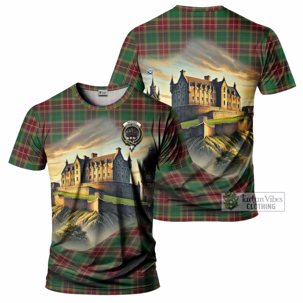 Tartan Vibes Clothing Baxter Tartan Family Crest T-Shirt with Scottish Ancient Castle Stype