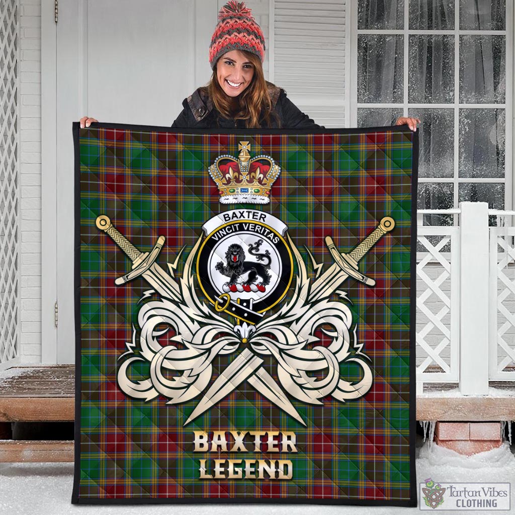 Tartan Vibes Clothing Baxter Tartan Quilt with Clan Crest and the Golden Sword of Courageous Legacy