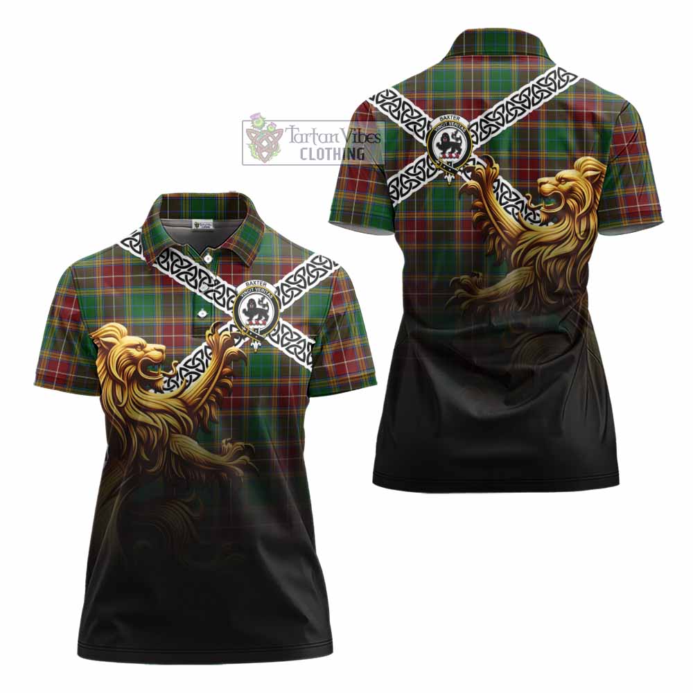 Tartan Vibes Clothing Baxter Crest Tartan Women's Polo Shirt with Golden Lion Emblem Celtic Style