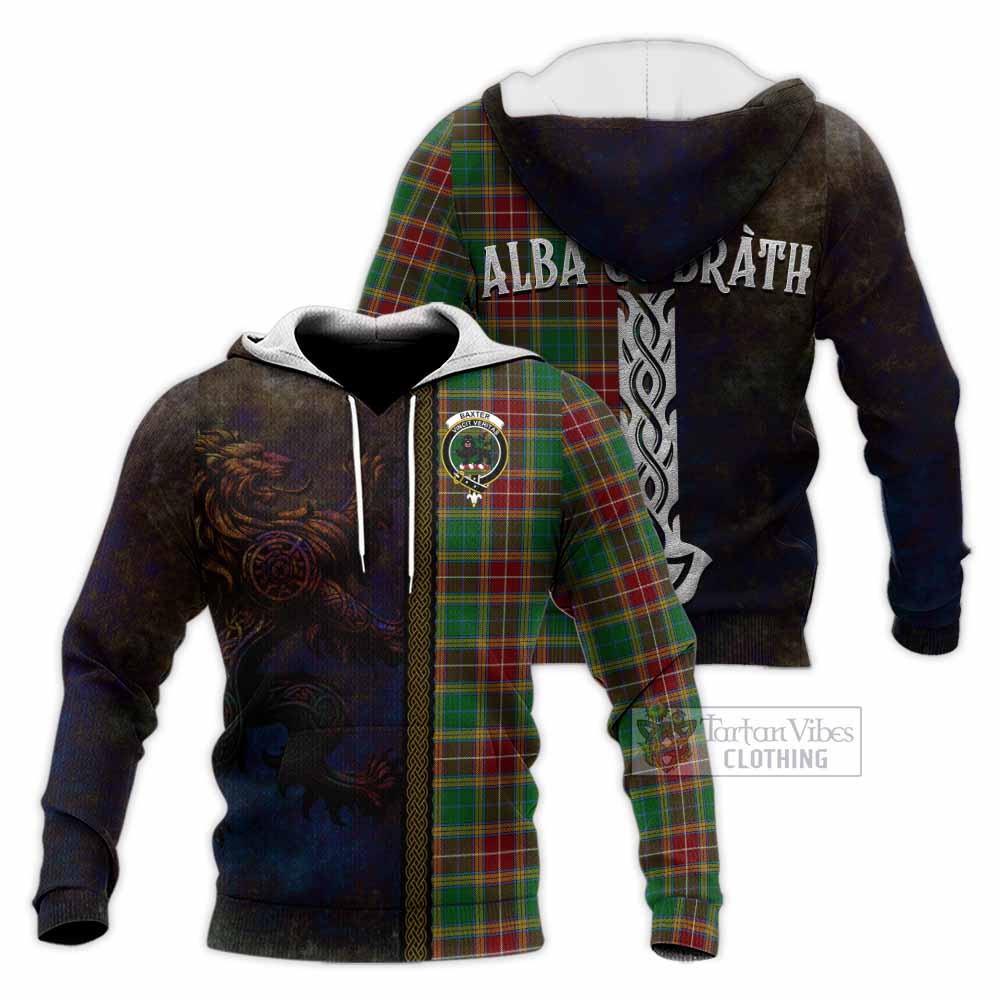 Tartan Vibes Clothing Baxter Tartan Family Crest Knitted Hoodie Alba Gu Brath Be Brave Lion Ancient Style
