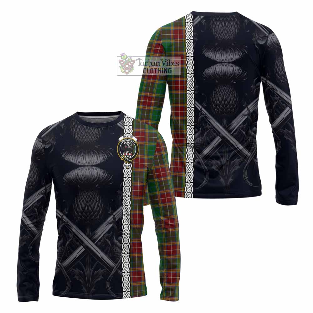 Tartan Vibes Clothing Baxter Tartan Long Sleeve T-Shirt with Family Crest Cross Sword Thistle Celtic Vibes