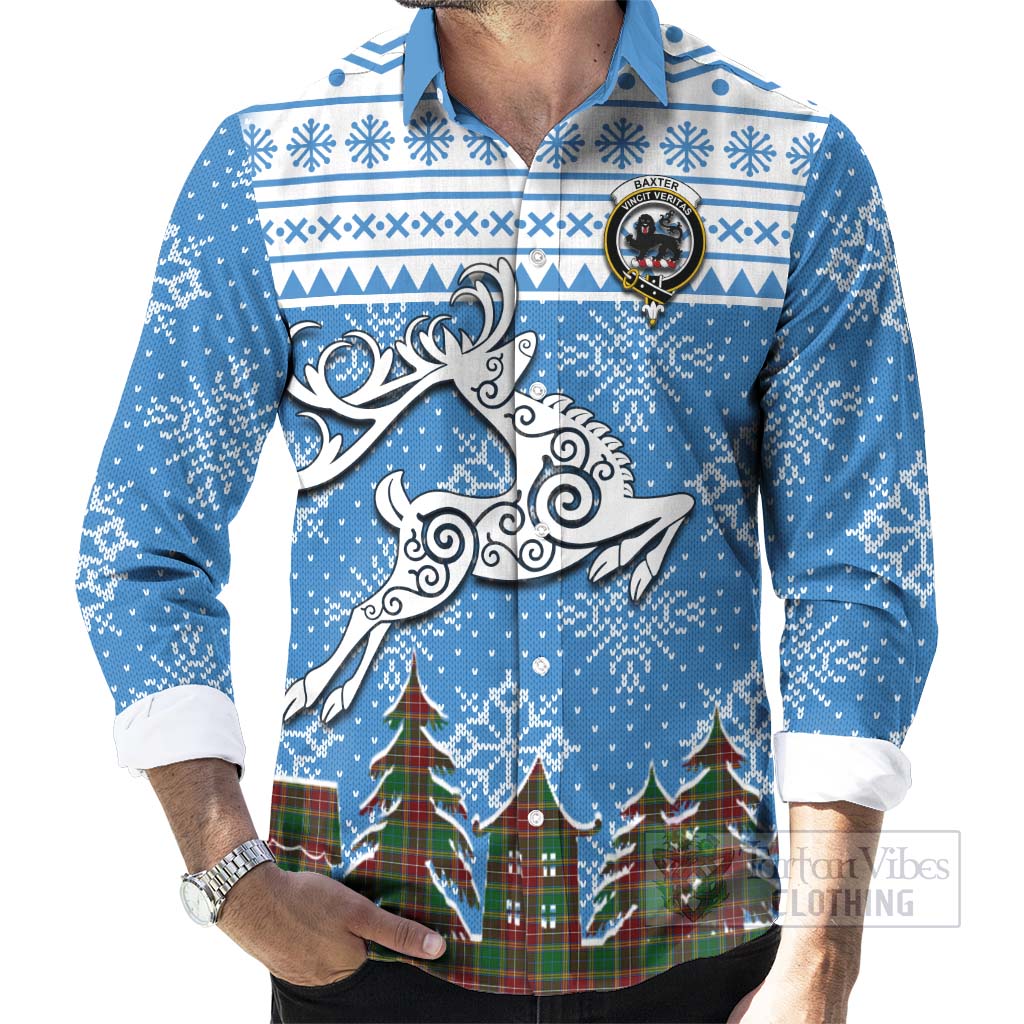 Tartan Vibes Clothing Baxter Clan Christmas Long Sleeve Button Shirt Celtic Reindeer Style
