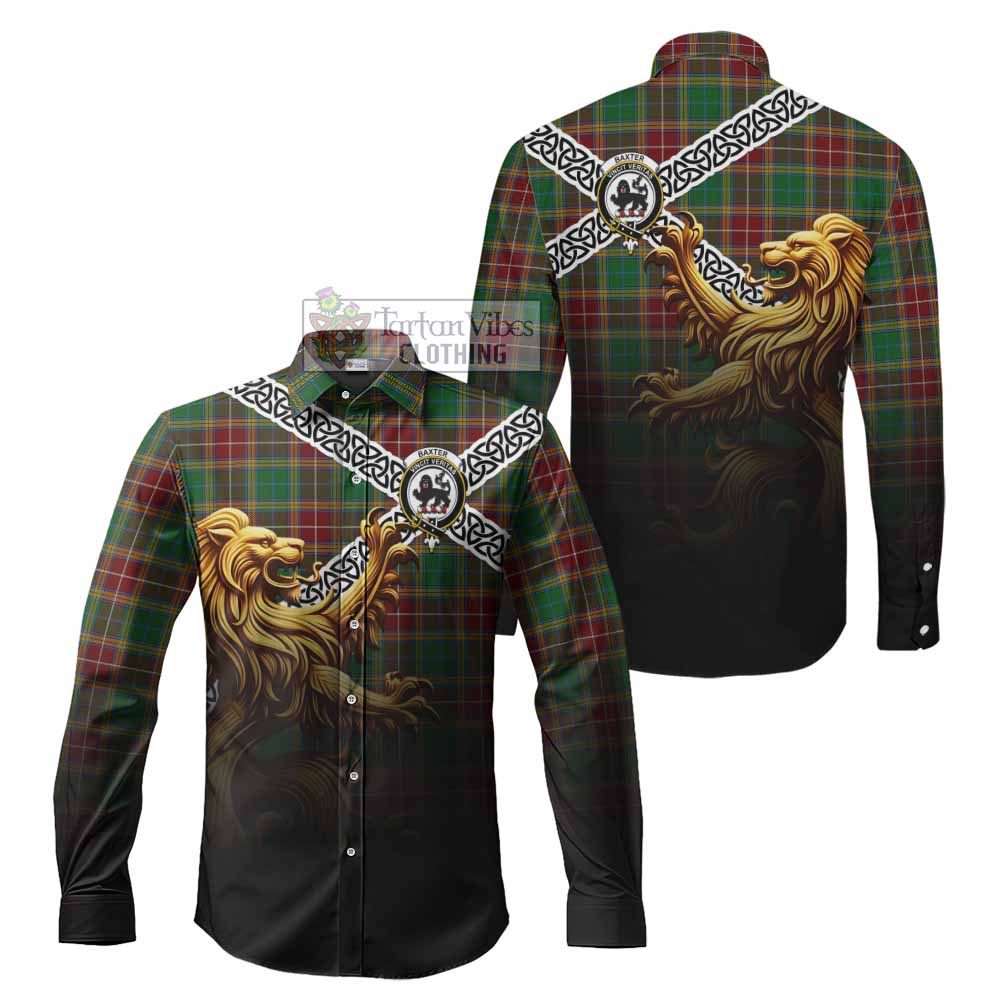Tartan Vibes Clothing Baxter Crest Tartan Long Sleeve Button Shirt with Golden Lion Emblem Celtic Style