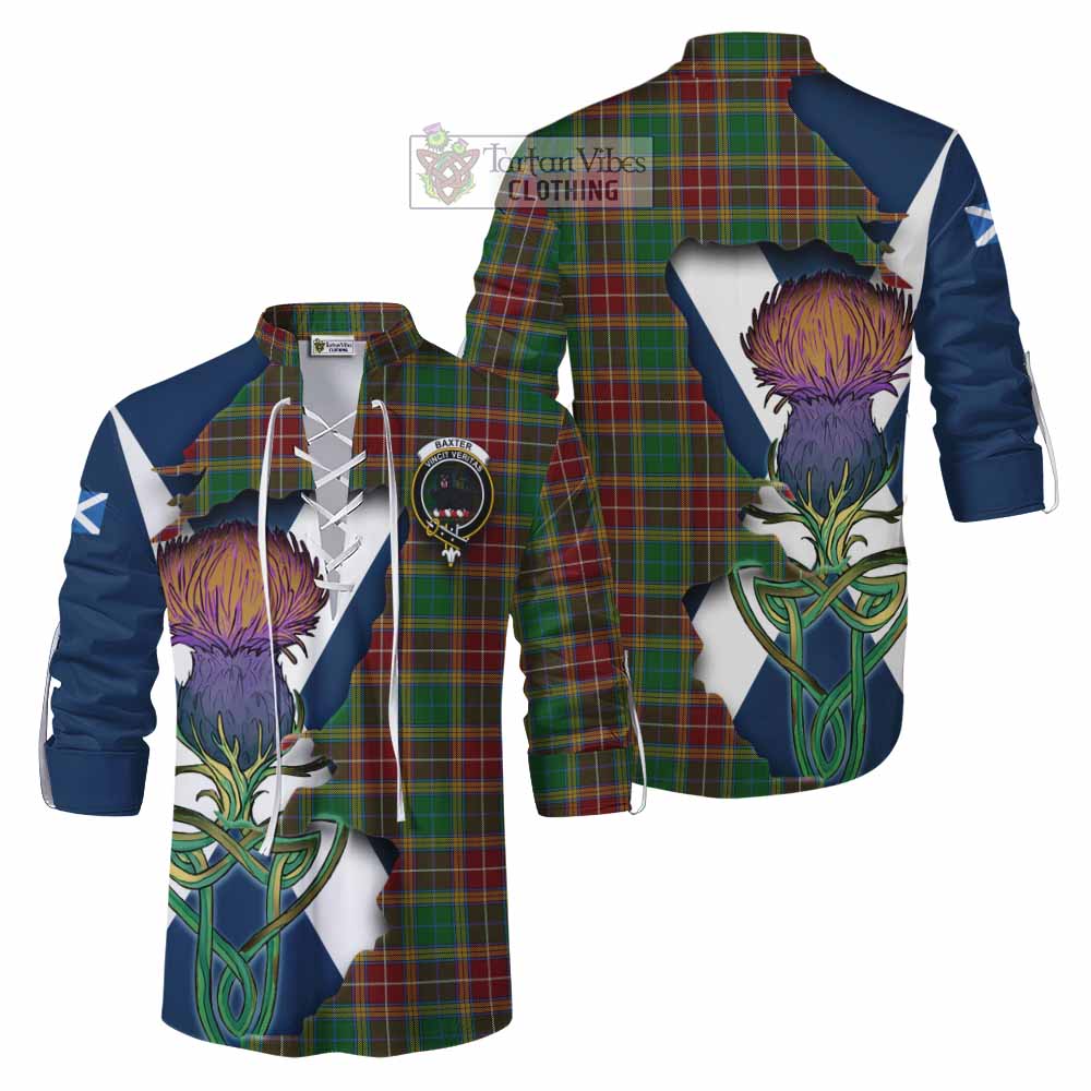 Tartan Vibes Clothing Baxter Tartan Family Crest Ghillie Kilt Shirt Scottish Thistle Celtic Inspired