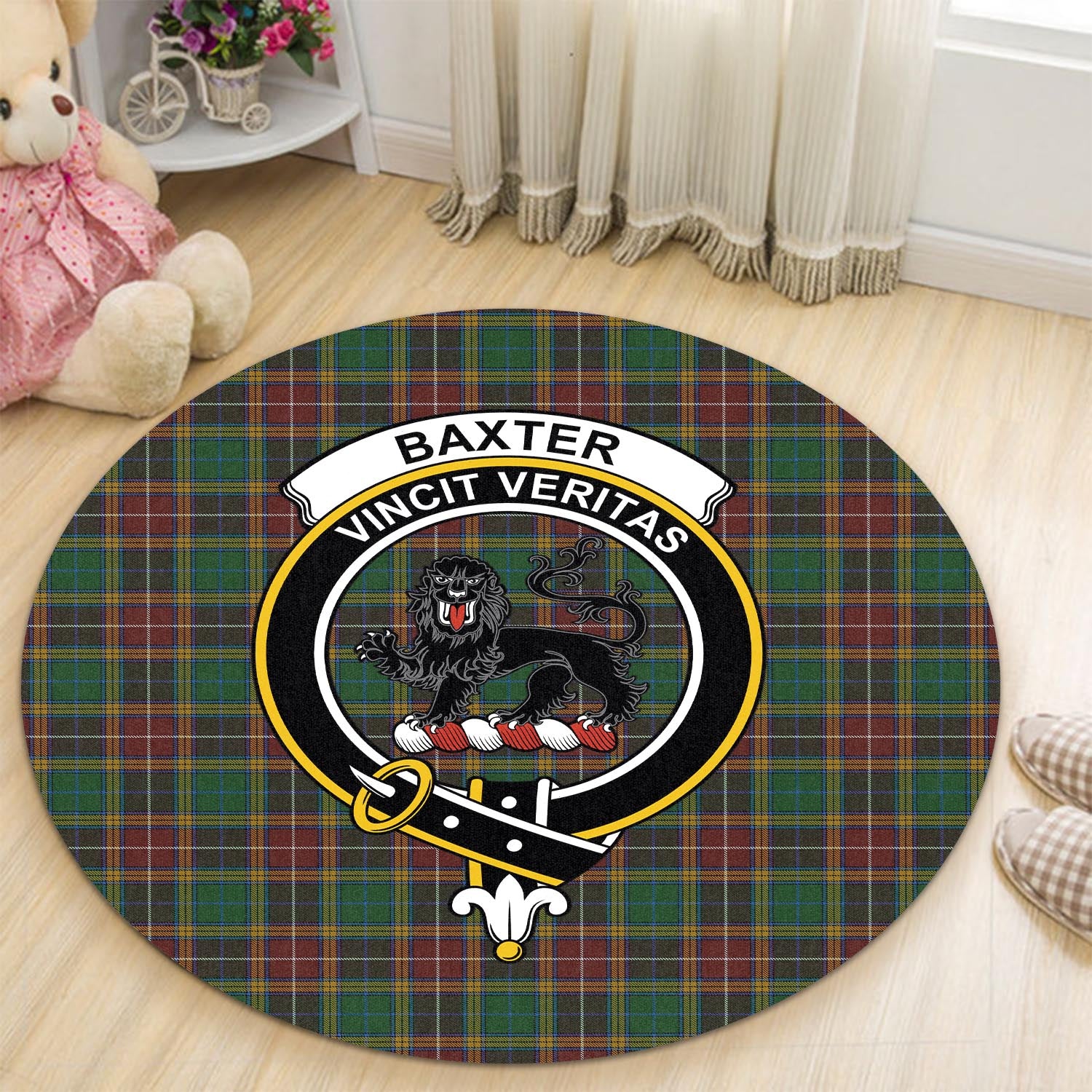 Baxter Tartan Round Rug with Family Crest - Tartanvibesclothing
