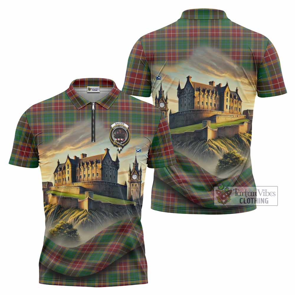 Tartan Vibes Clothing Baxter Tartan Family Crest Zipper Polo Shirt with Scottish Ancient Castle Stype