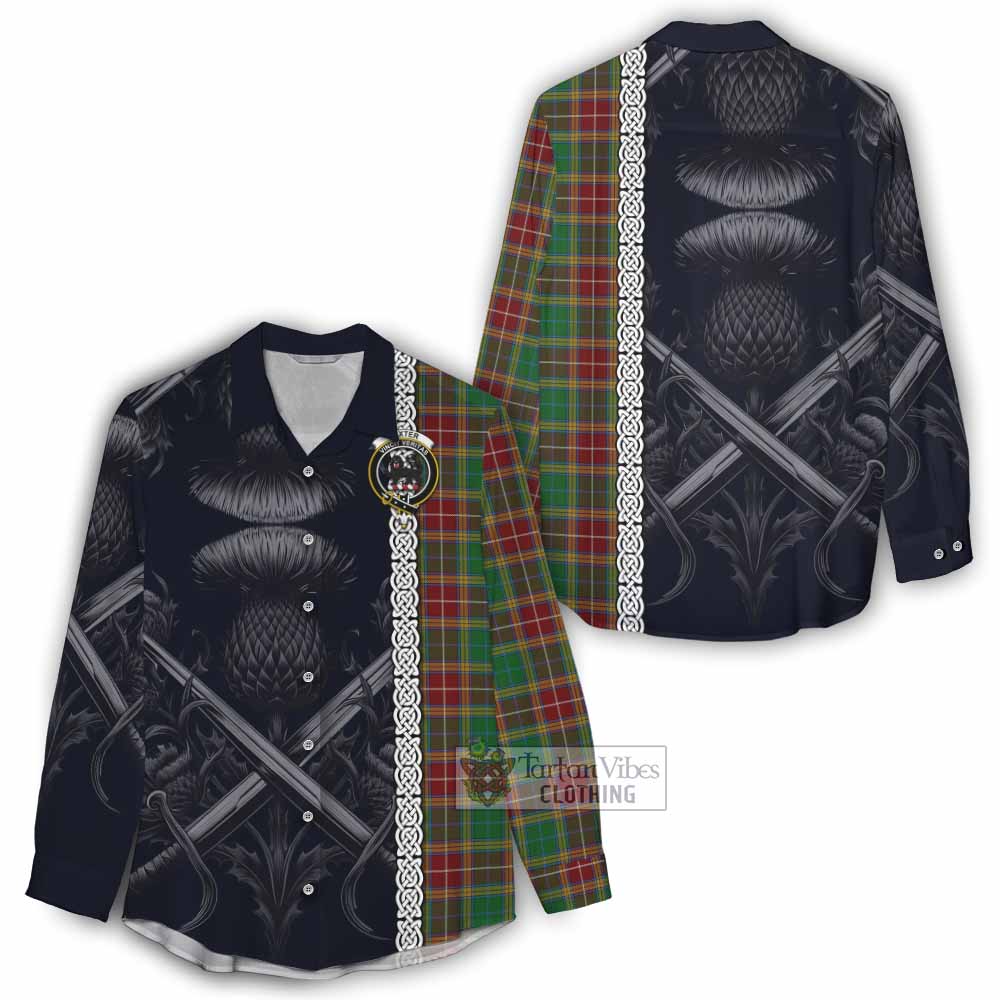 Tartan Vibes Clothing Baxter Tartan Women's Casual Shirt with Family Crest Cross Sword Thistle Celtic Vibes