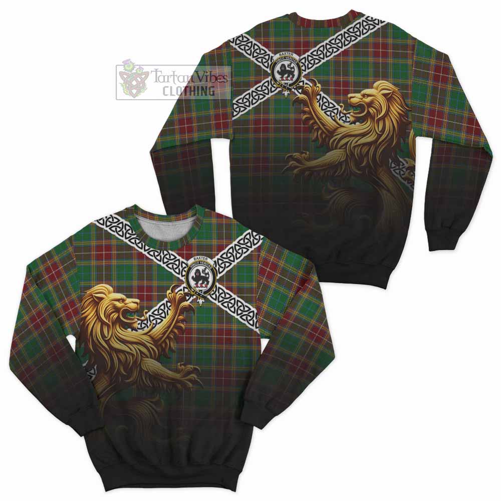 Tartan Vibes Clothing Baxter Crest Tartan Sweatshirt with Golden Lion Emblem Celtic Style