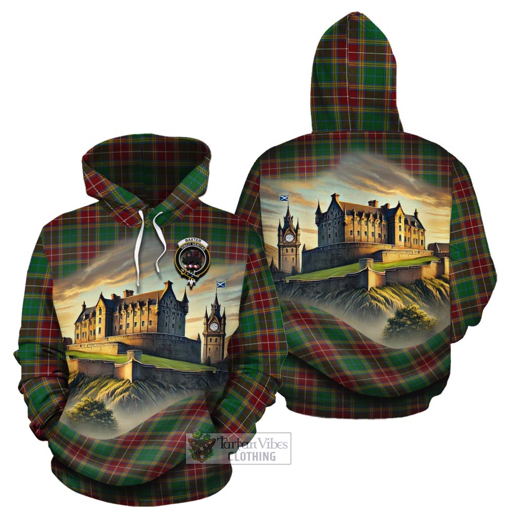 Tartan Vibes Clothing Baxter Tartan Family Crest Cotton Hoodie with Scottish Ancient Castle Style