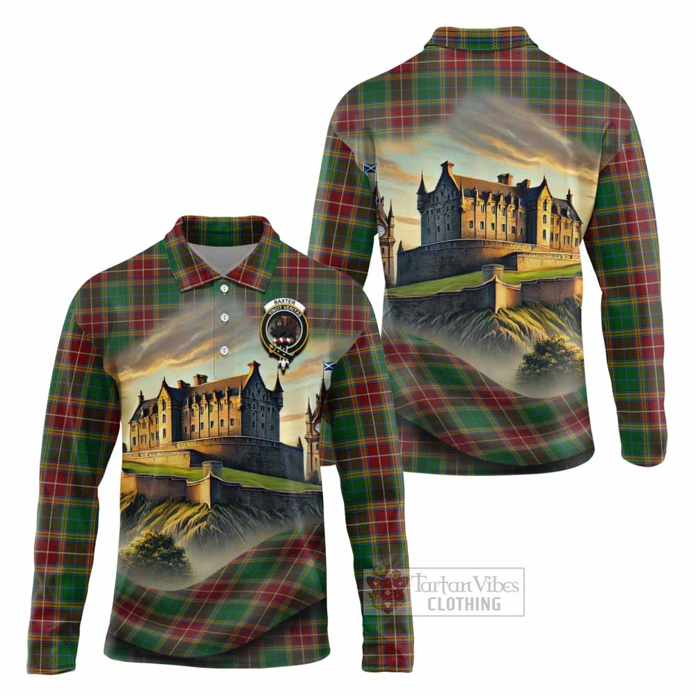 Tartan Vibes Clothing Baxter Tartan Family Crest Long Sleeve Polo Shirt with Scottish Ancient Castle Style