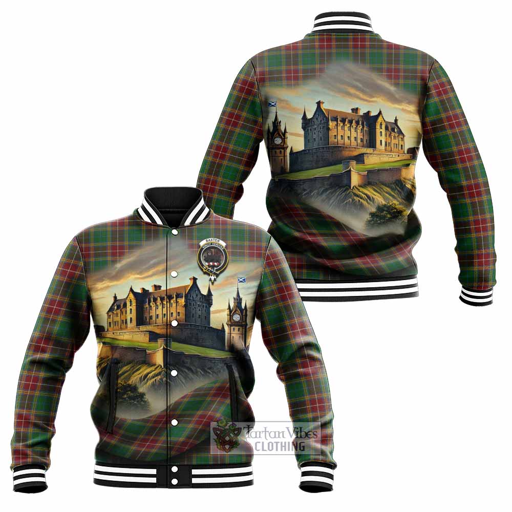 Tartan Vibes Clothing Baxter Tartan Family Crest Baseball Jacket with Scottish Ancient Castle Style
