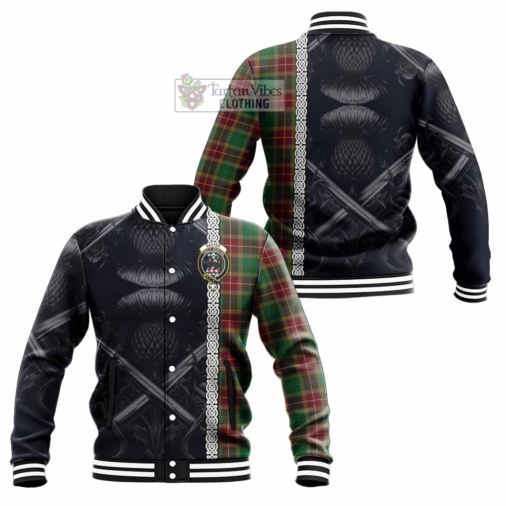 Tartan Vibes Clothing Baxter Tartan Baseball Jacket with Family Crest Cross Sword Thistle Celtic Vibes
