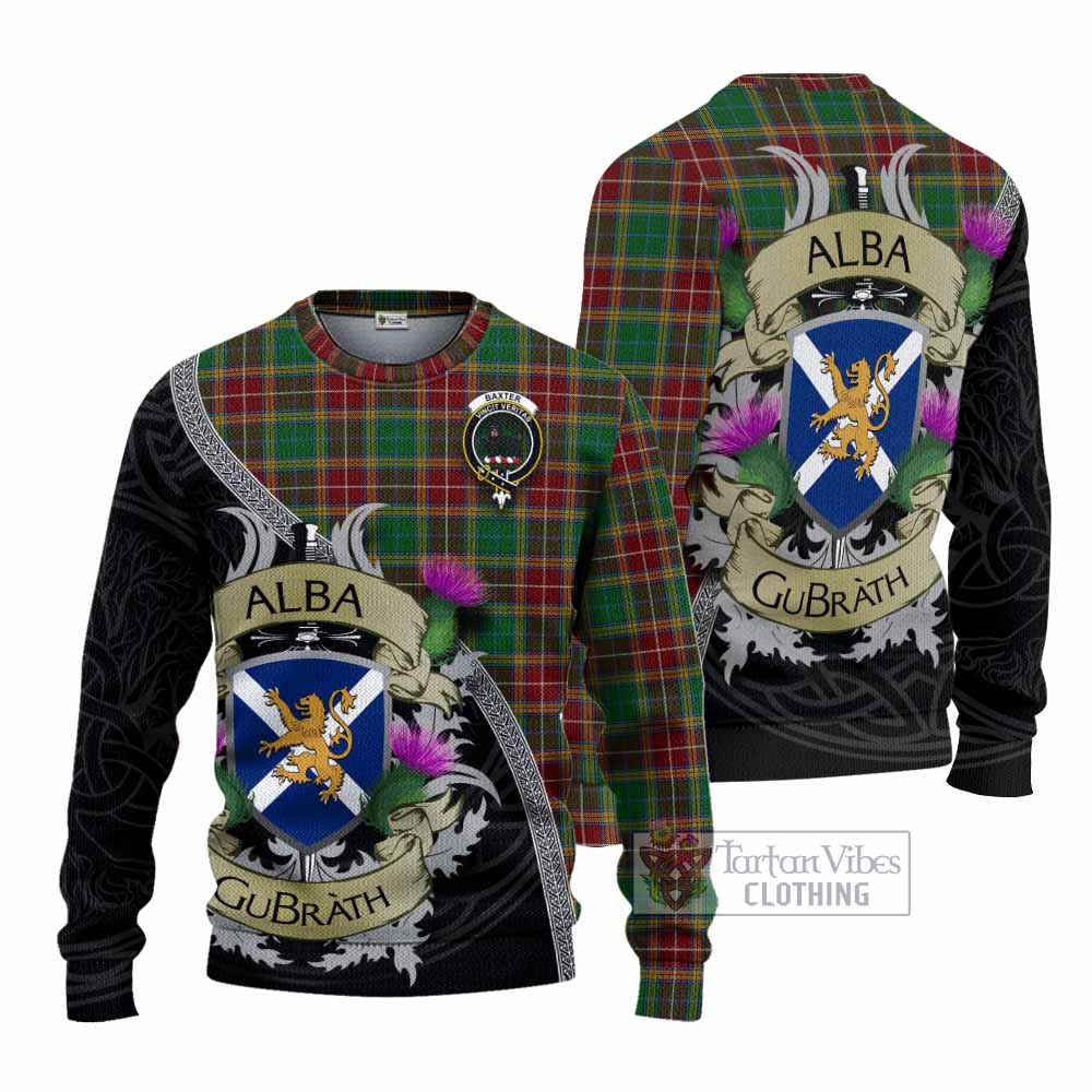 Tartan Vibes Clothing Baxter Tartan Family Crest Knitted Sweater Lion Rampant Royal Thistle Shield Celtic Inspired