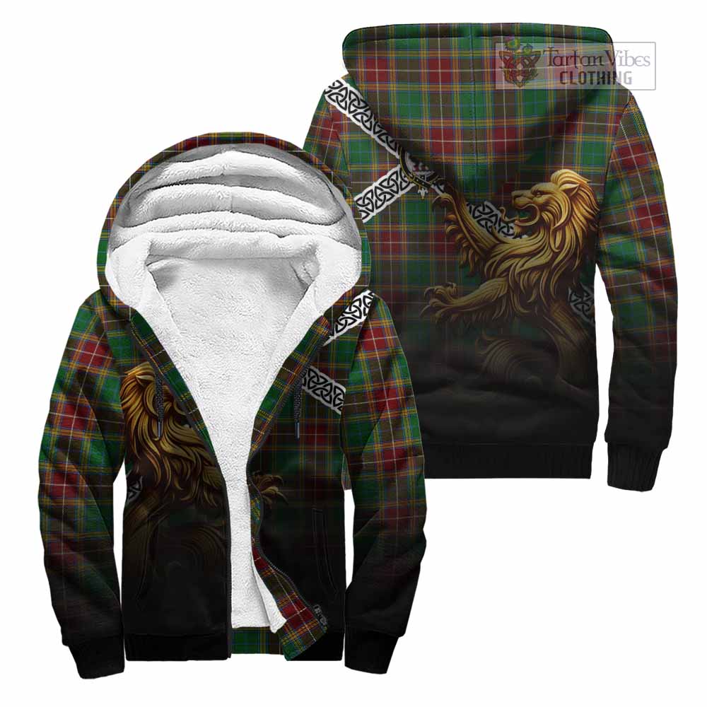 Tartan Vibes Clothing Baxter Crest Tartan Sherpa Hoodie with Golden Lion Emblem Celtic Style
