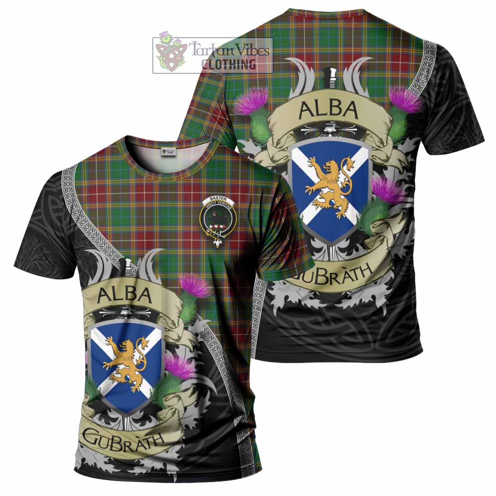 Tartan Vibes Clothing Baxter Tartan Family Crest T-Shirt Lion Rampant Royal Thistle Shield Celtic Inspired