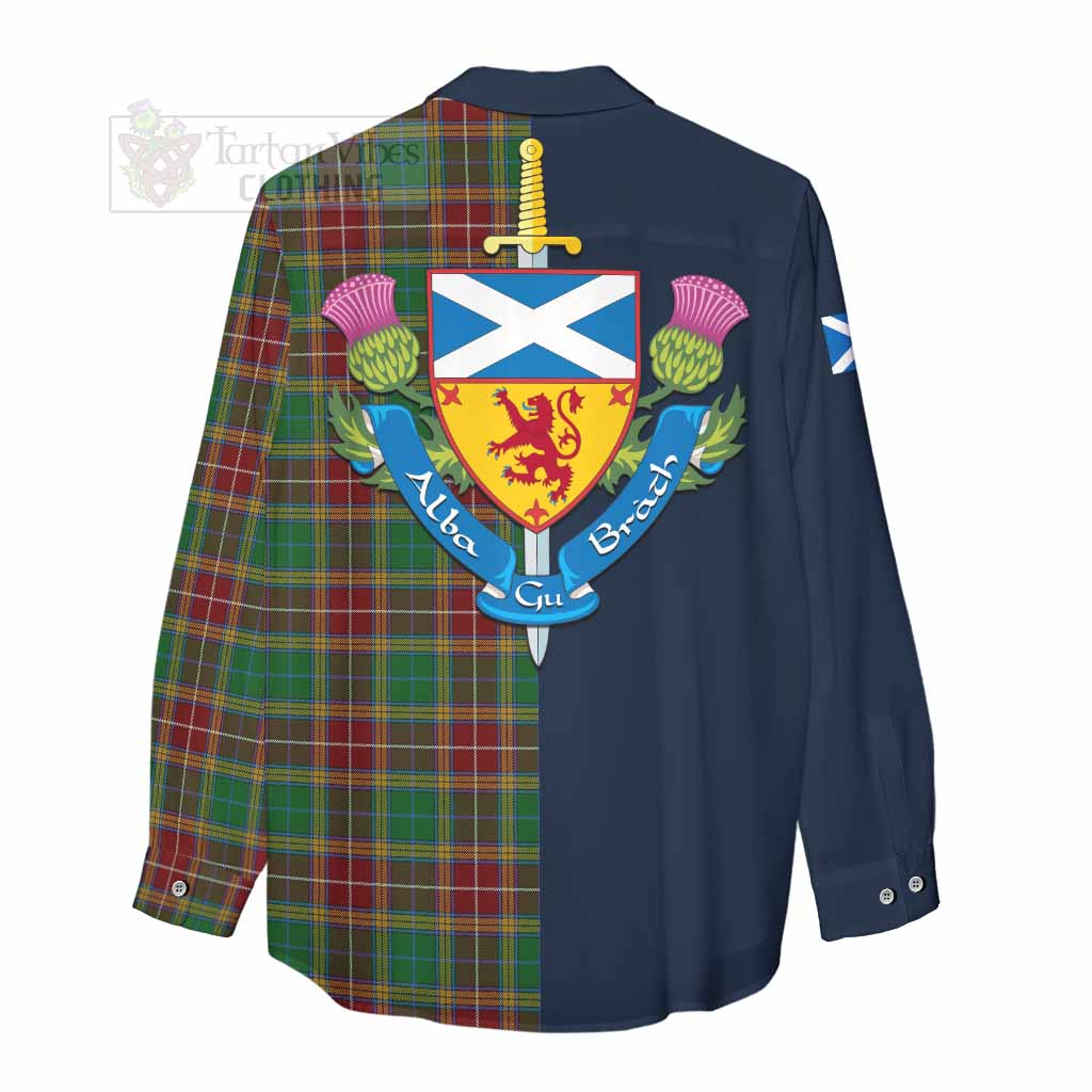 Tartan Vibes Clothing Baxter Tartan Women's Casual Shirt Alba with Scottish Lion Royal Arm Half Style