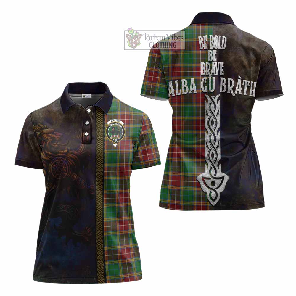 Tartan Vibes Clothing Baxter Tartan Family Crest Women's Polo Shirt Alba Gu Brath Be Brave Lion Ancient Style