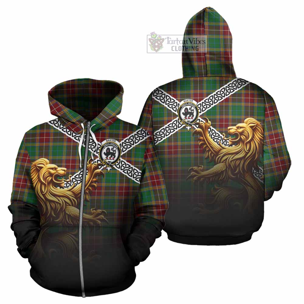 Tartan Vibes Clothing Baxter Crest Tartan Hoodie with Golden Lion Emblem Celtic Style