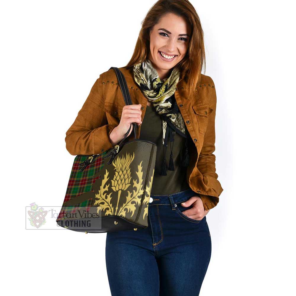 Tartan Vibes Clothing Baxter Tartan Leather Tote Bag Gold Thistle Style