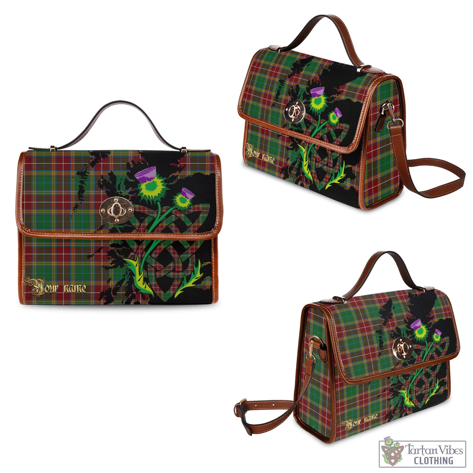 Tartan Vibes Clothing Baxter Tartan Waterproof Canvas Bag with Scotland Map and Thistle Celtic Accents