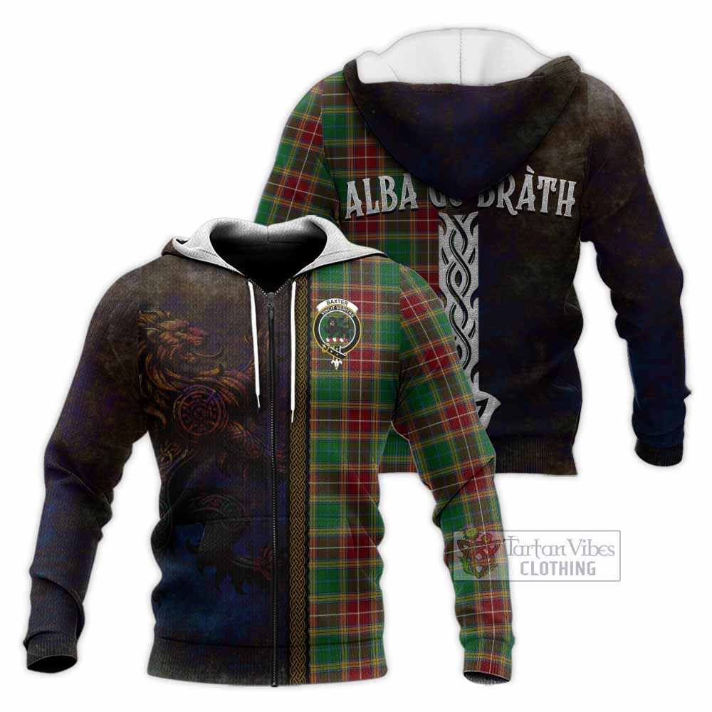 Tartan Vibes Clothing Baxter Tartan Family Crest Knitted Hoodie Alba Gu Brath Be Brave Lion Ancient Style