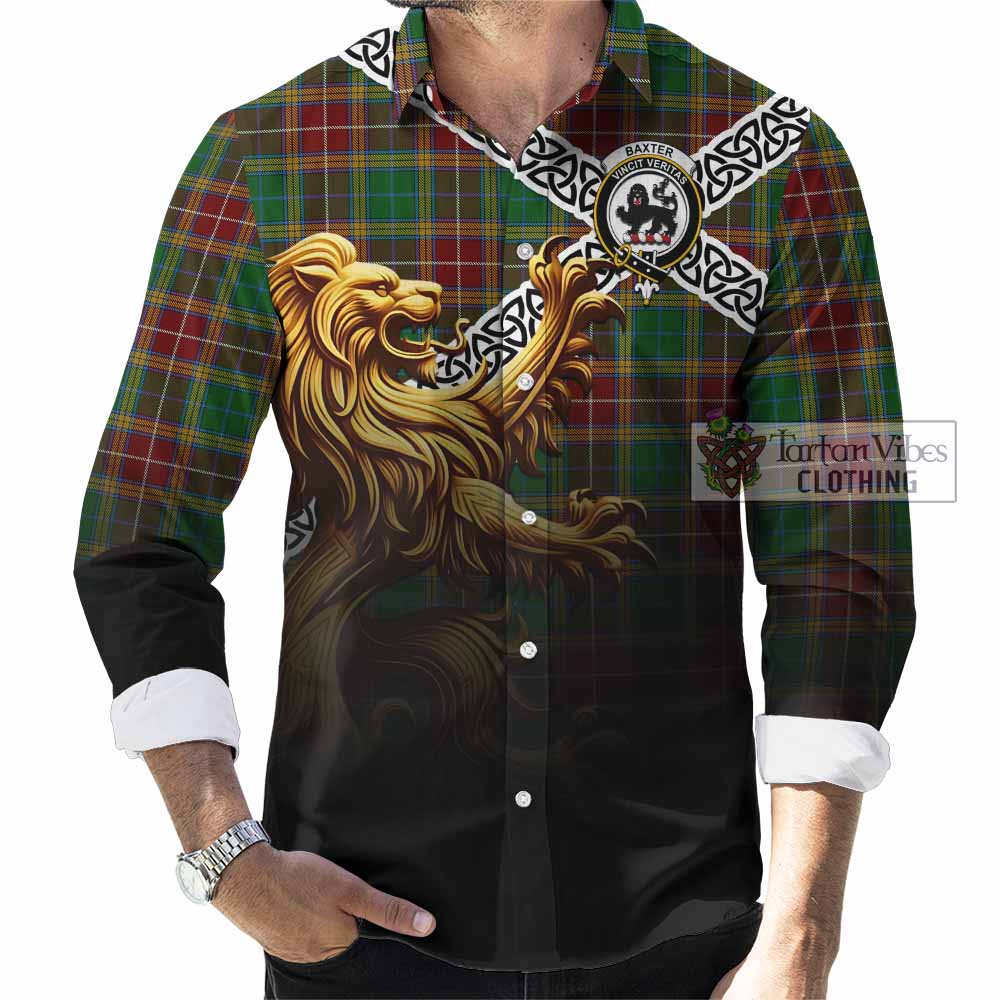 Tartan Vibes Clothing Baxter Crest Tartan Long Sleeve Button Shirt with Golden Lion Emblem Celtic Style