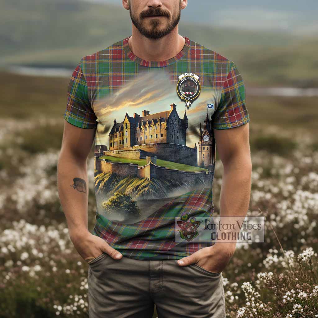 Tartan Vibes Clothing Baxter Tartan Family Crest T-Shirt with Scottish Ancient Castle Stype